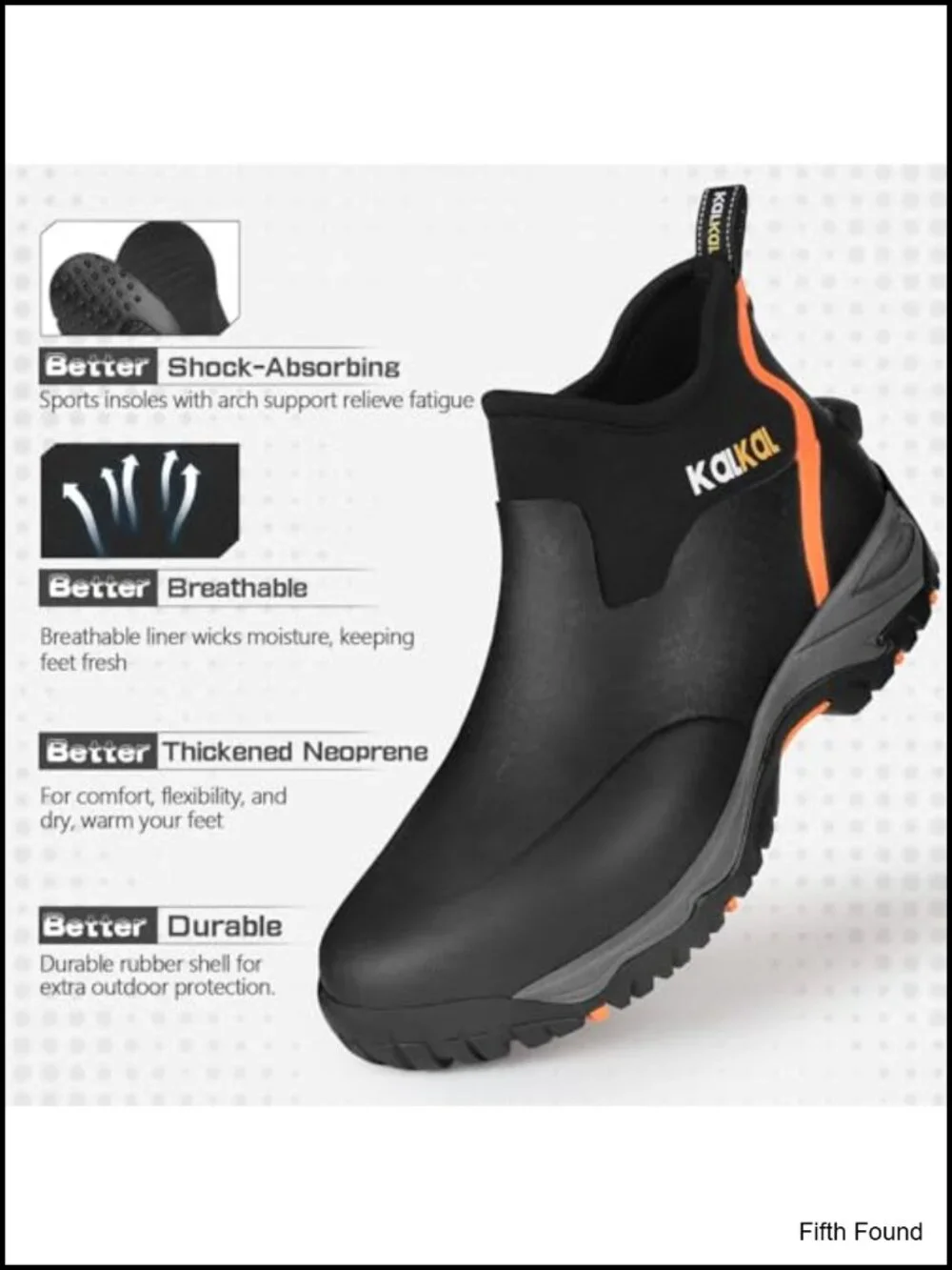 Men's Waterproof Ankle Rain Boots, Insulated Rubber Boots with Sports Sole